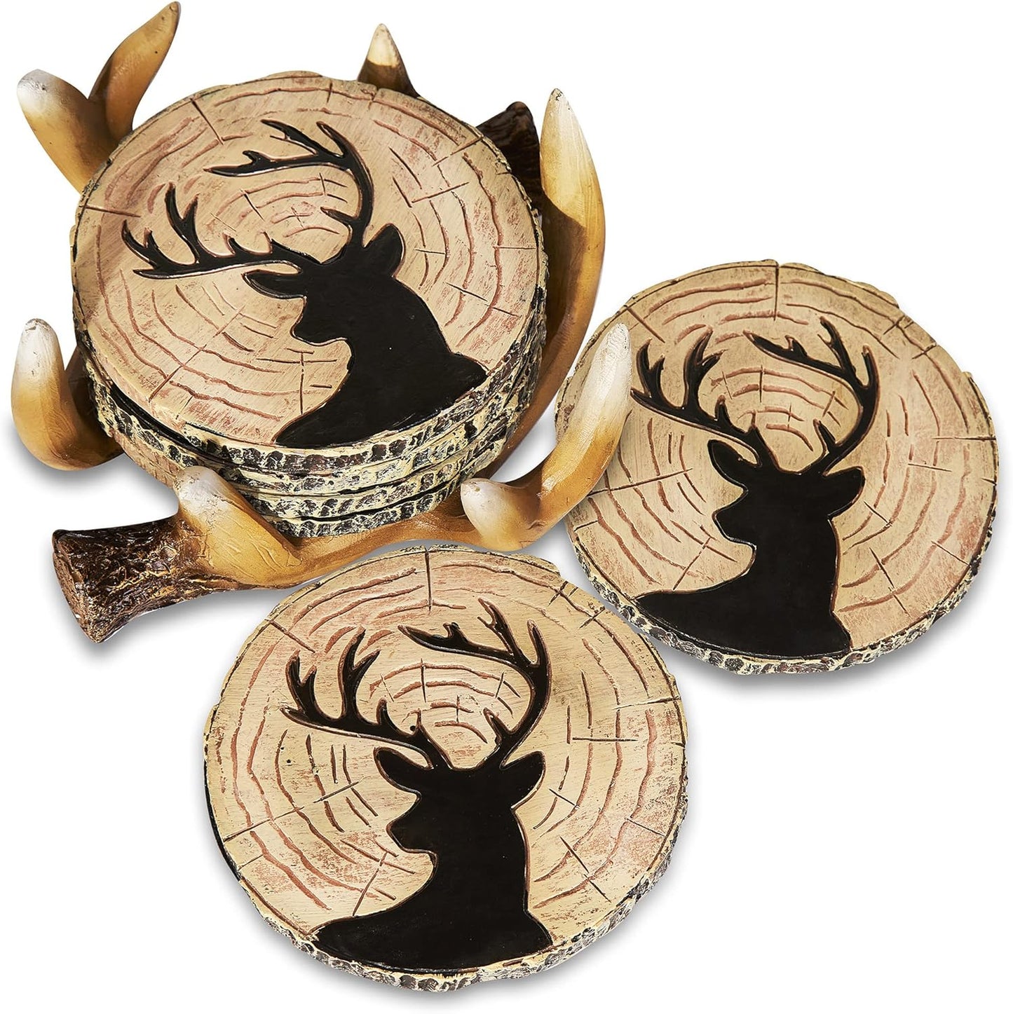Deer Antlers Coaster Set of 6 โ Handcrafted Deer Antler Decor and Man Cave Gifts for Men - 6 Full Size Deer Antlers Coasters for Man Cave Dรฉcor