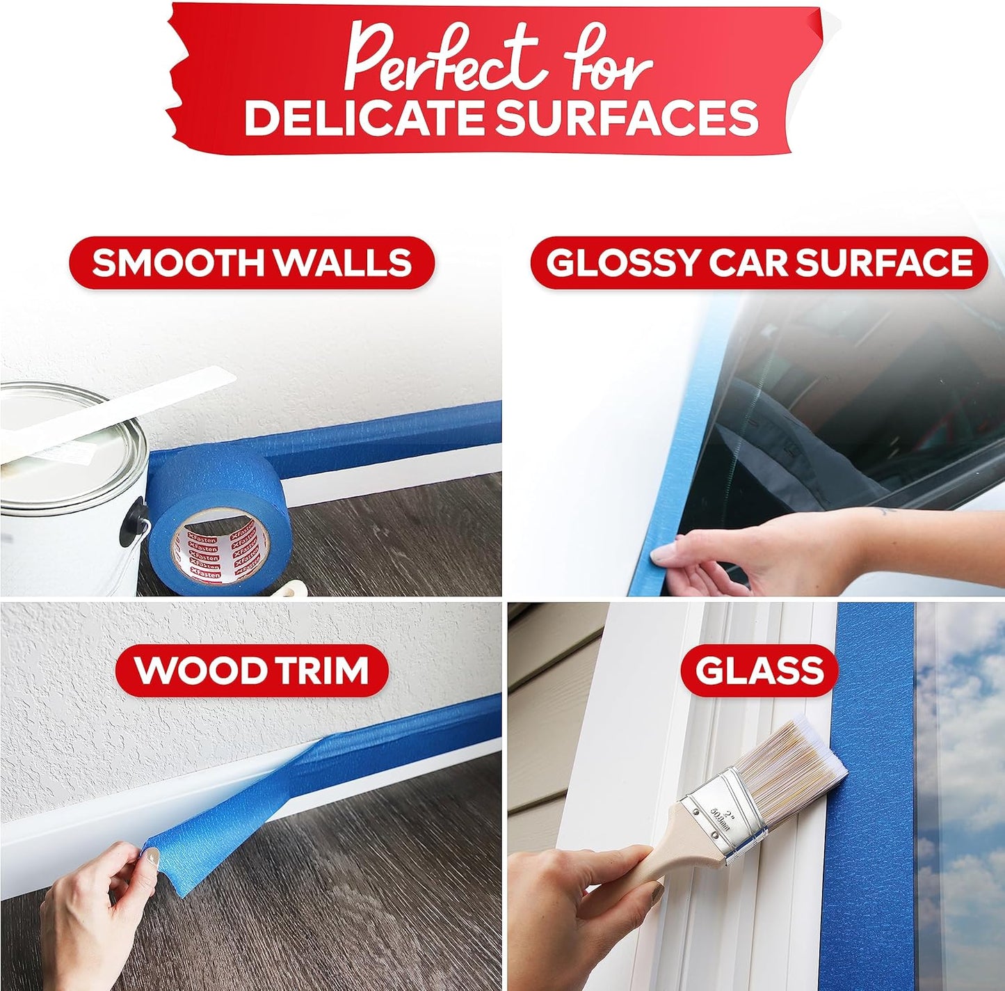 XFasten Blue Painter's Tape, 2 Inch x 60 Yards (12-Pack) Blue Painters Masking Tape Bulk - Sharp Edge Line Technology, Produces Sharp Lines | Residue-Free and Artisan Grade Wall Trim Tape