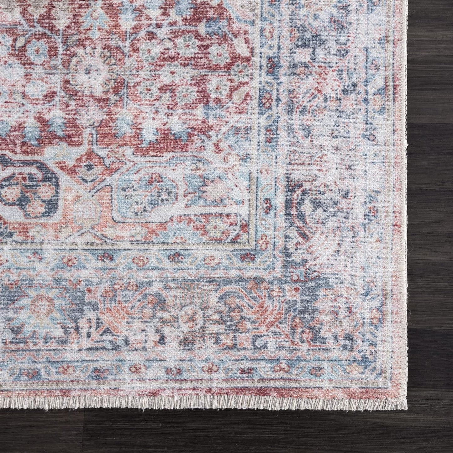 Bloom Rugs Washable Non-Slip 10x14 Rug - Brick/Dark Blue Traditional Oriental Area Rug for Living Room, Bedroom, Dining Room, and Kitchen - Exact Size: 10' x 14'