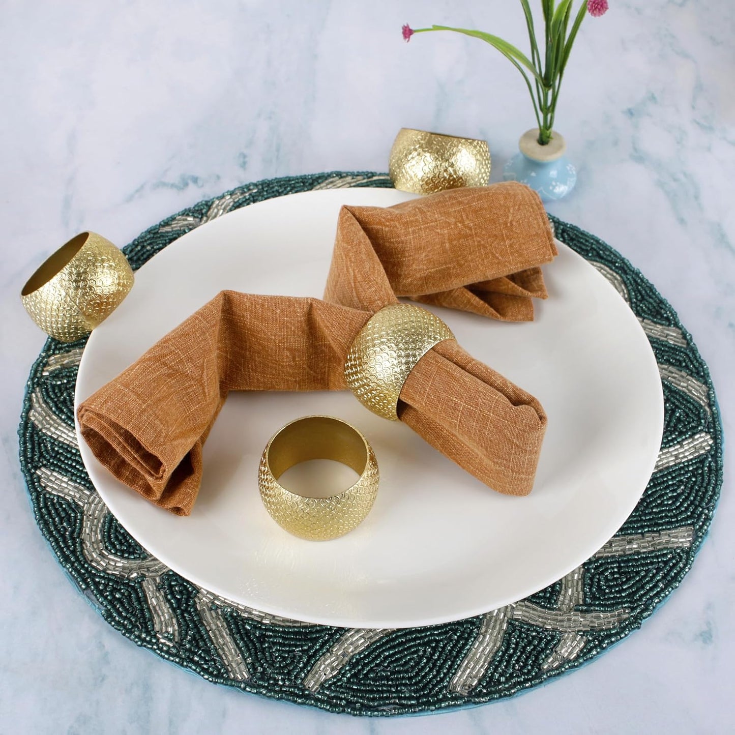 Napkin Holders for Cloth Napkins Set of 12 - Lightweight Metal Round Napkin Holder Hammered Textured,Elegant Table Décor for Weddings, Dinners, Holidays, Events, Kitchen & Dining (Gold) - CLEENTABLE