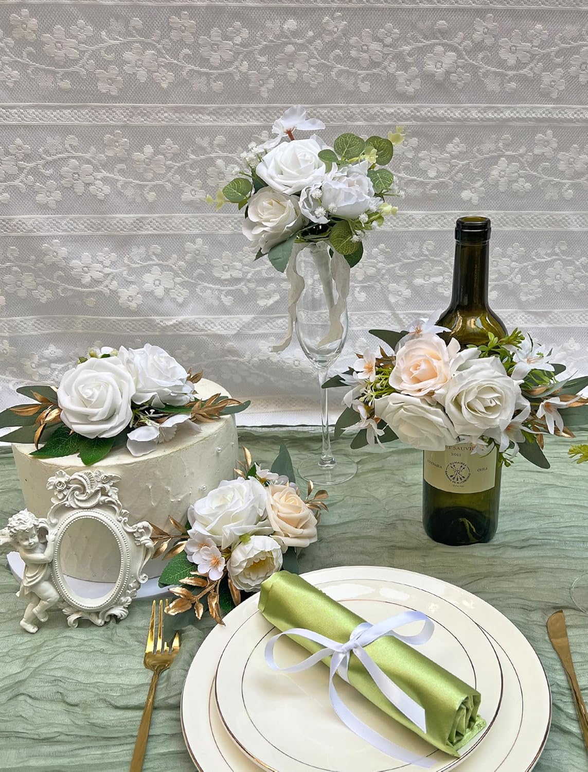 CherishedMoments Set of 6 Assorted Flower Centerpieces Mini Floral Wedding Flowers Set for Fall Wedding Table Centerpieces Decoration, White Bouquets and Home Decor