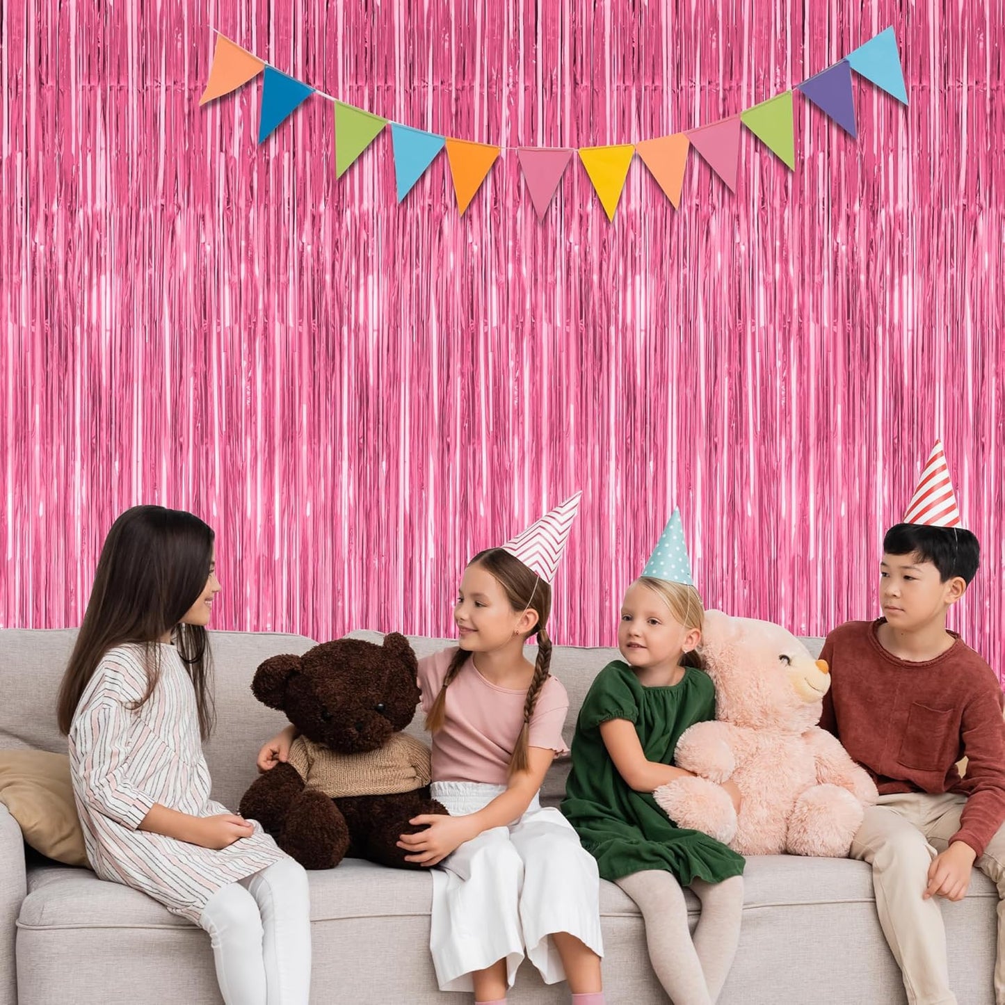 8 Pack Pink Backdrop, 3.28 FT x 7.05 FT Pink Birthday Decorations, Metallic Pink Backdrop for Photoshoot Foil Curtains Party Streamer, Bachelorette Decorations Birthday Photo Booth Props