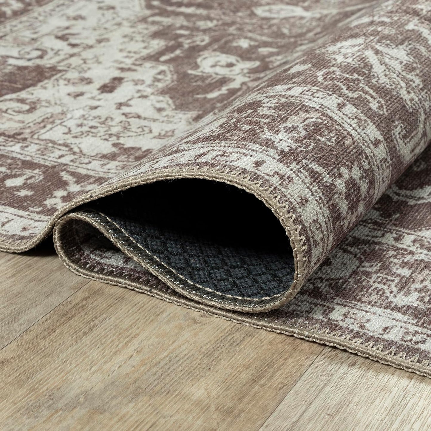 Bloom Rugs Washable Non-Slip 5' x 7' Rug - Dark Brown Traditional Medallion Area Rug for Living Room, Bedroom, Dining Room, and Kitchen - Exact Size: 5' x 7'