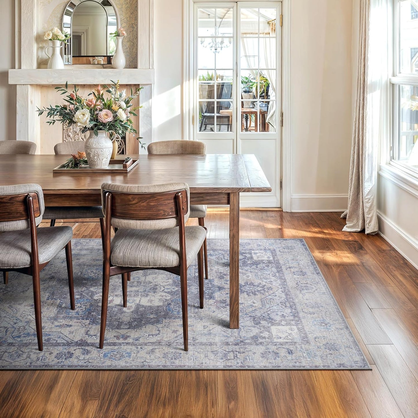 Bloom Rugs Washable Non-Slip 6' x 9' Rug - Blue/Sand Traditional Medallion Area Rug for Living Room, Bedroom, Dining Room, and Kitchen - Exact Size: 6' x 9'