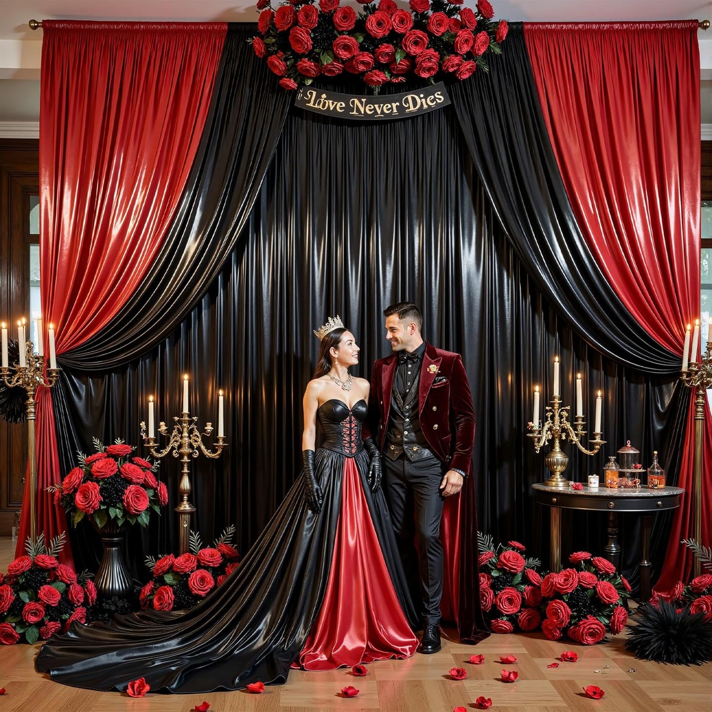 Black Satin Backdrop Curtains 2 Panels - Glitter Photo Drapes for Baby Shower, 10x10FT Shimmer Back Drop Cloth, Wrinkle Free for Birthday Party Prom Wedding Photoshoot Background