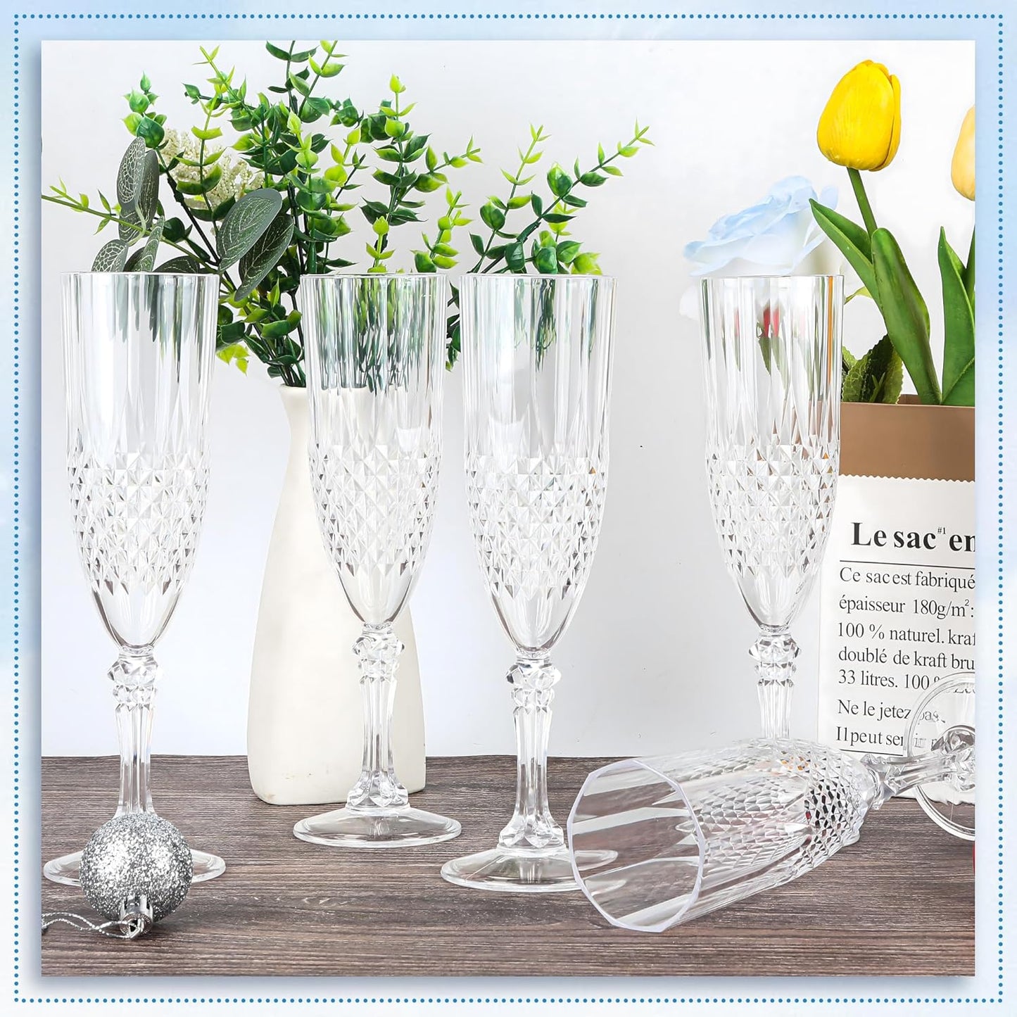 Plastic Champagne Flutes, 48PCS Transparent White Wine Glasses Goblets Cups Shatterproof Reusable Flute for Weddings Bachelor Parties Toasting and Events(48, Transparent)
