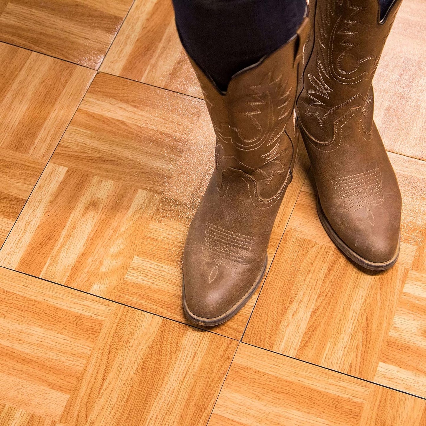 IncStores 3/8" Thick Snap Together Dance Flooring | 12"x12" Printed Vinyl Dance Floor for Practice & Performance | Beachwood | 20 Tile Pack