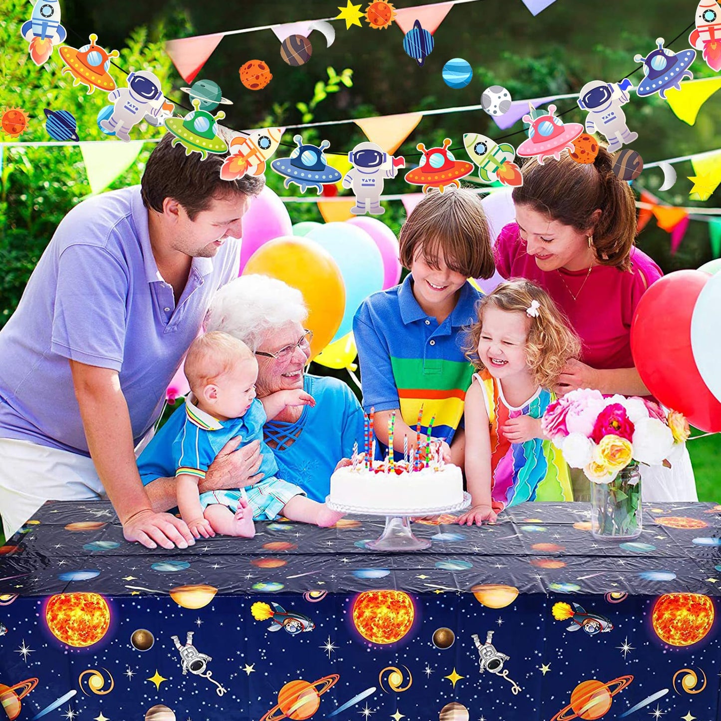 Outer Space Party Decorations - Space Theme Supplies with Happy Birthday Banner Solar System