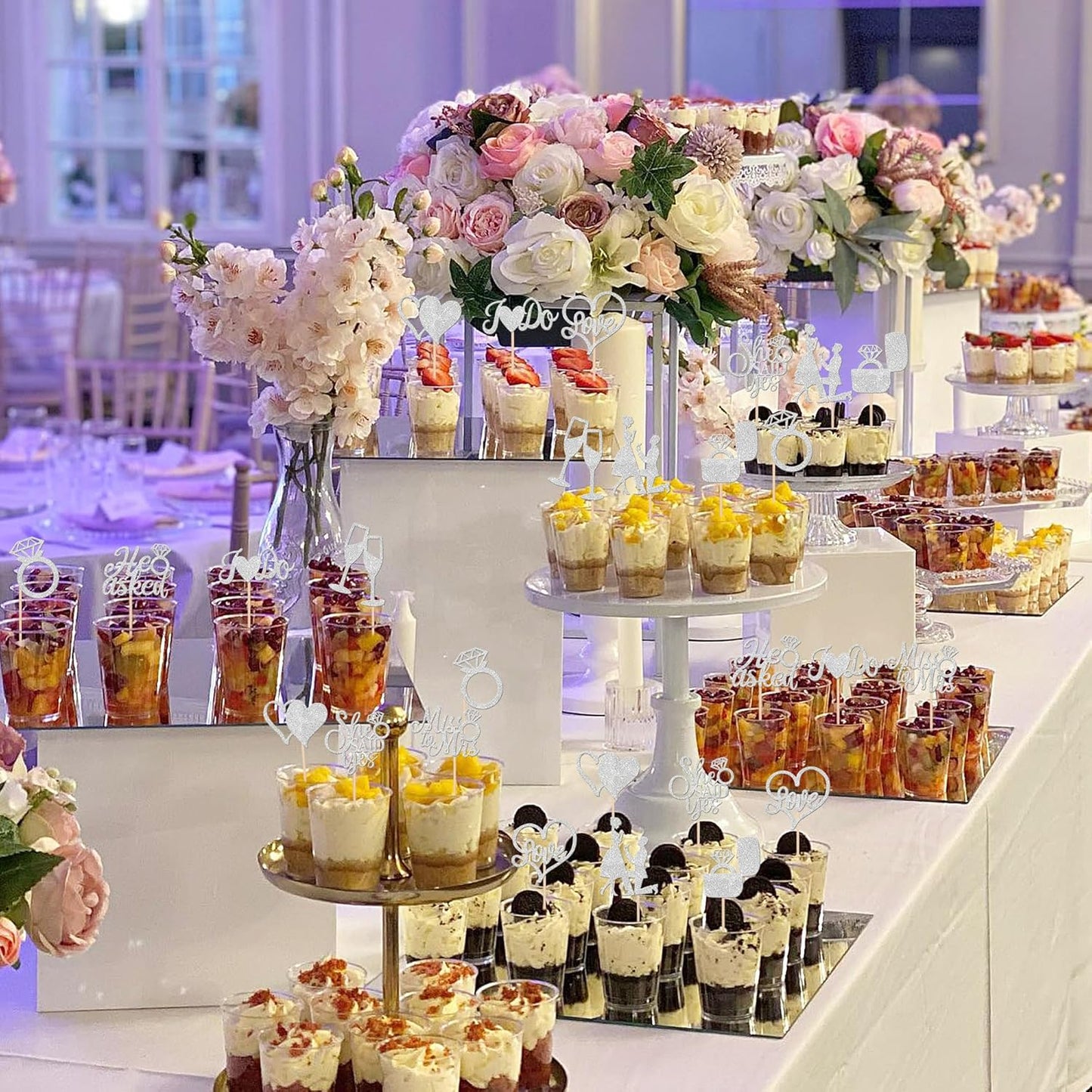 30 PCS He Asked She Said Yes Cupcake Toppers Engagement Cupcake Toppers Miss to Mrs I Do Love Heart Ring Miss to Mrs Cupcake Picks for Wedding Engagement Party Cake Decorations Supplies Silver