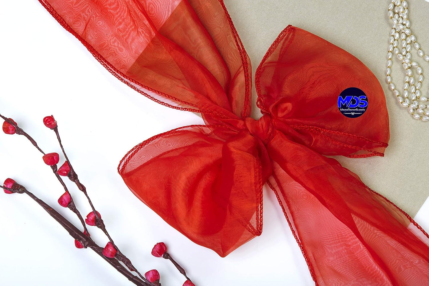 MDS Pack of 125 PCS Organza Chair Sashes Wider Dining Chair Bows Ribbon Tie Back for Wedding Party Birthday Bridal Shower Reception Event Banquet Home Chair Cover Decoration - Red