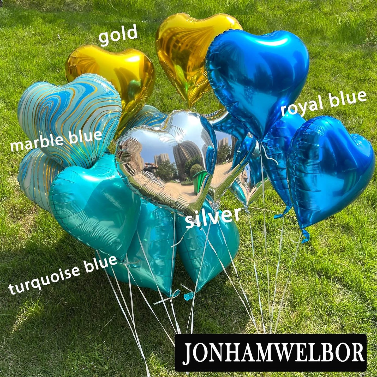 Jonhamwelbor 20Pcs 18 inch Marble Blue Foil Mylar Heart Shape Balloons Decorations Valentines Birthday Wedding Baby Shower Party (Marble Blue)