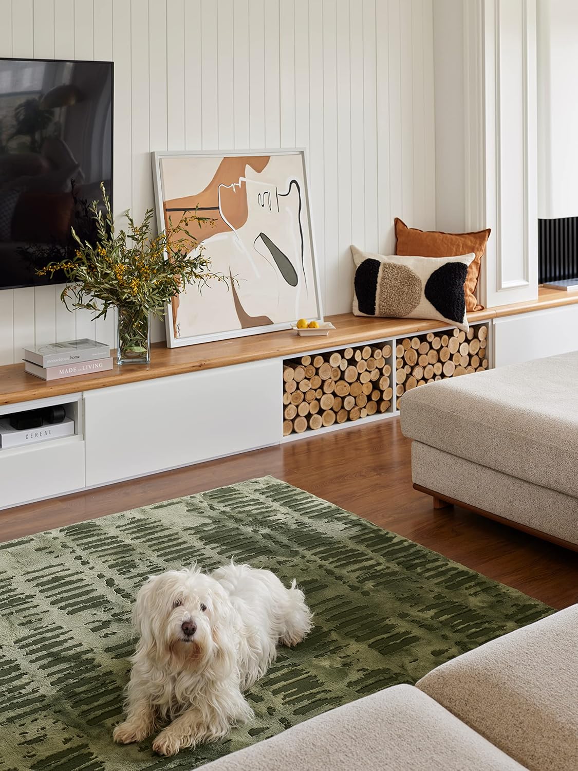 Revival Rugs Shell 6'7"x9' Washable Area Rug for Living Room Bedroom - 100% Recycled Oeko-TEX Certified, Medium Pile, Green