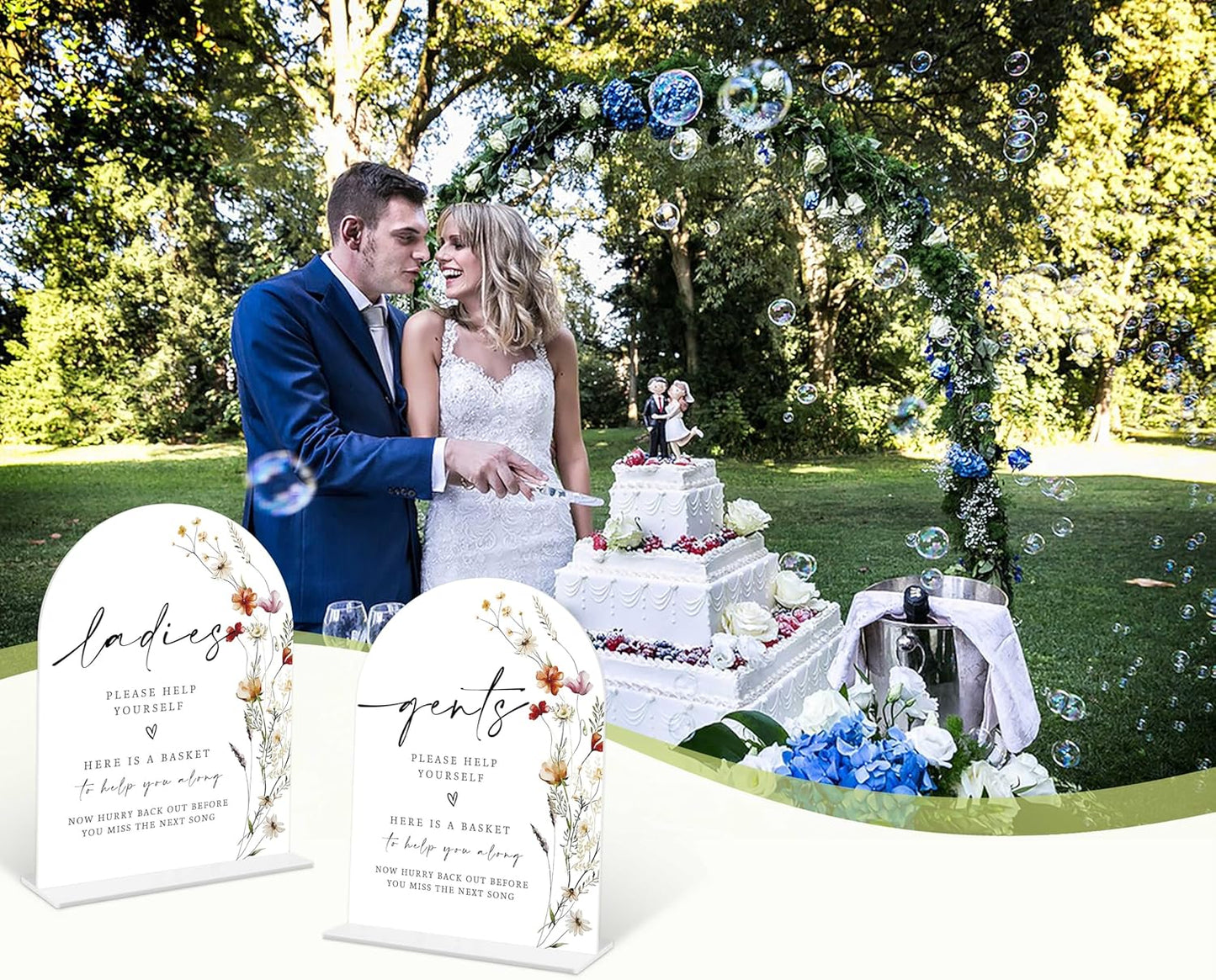 2 Pcs Boho Floral Wedding Bathroom Ladies & Gents Signs, 6 x 8 Inch White Arch Acrylic Wedding Sign with Holder, Wedding Sign for Ceremony and Reception, Wedding Decoration, Wedding Supplies - BX32