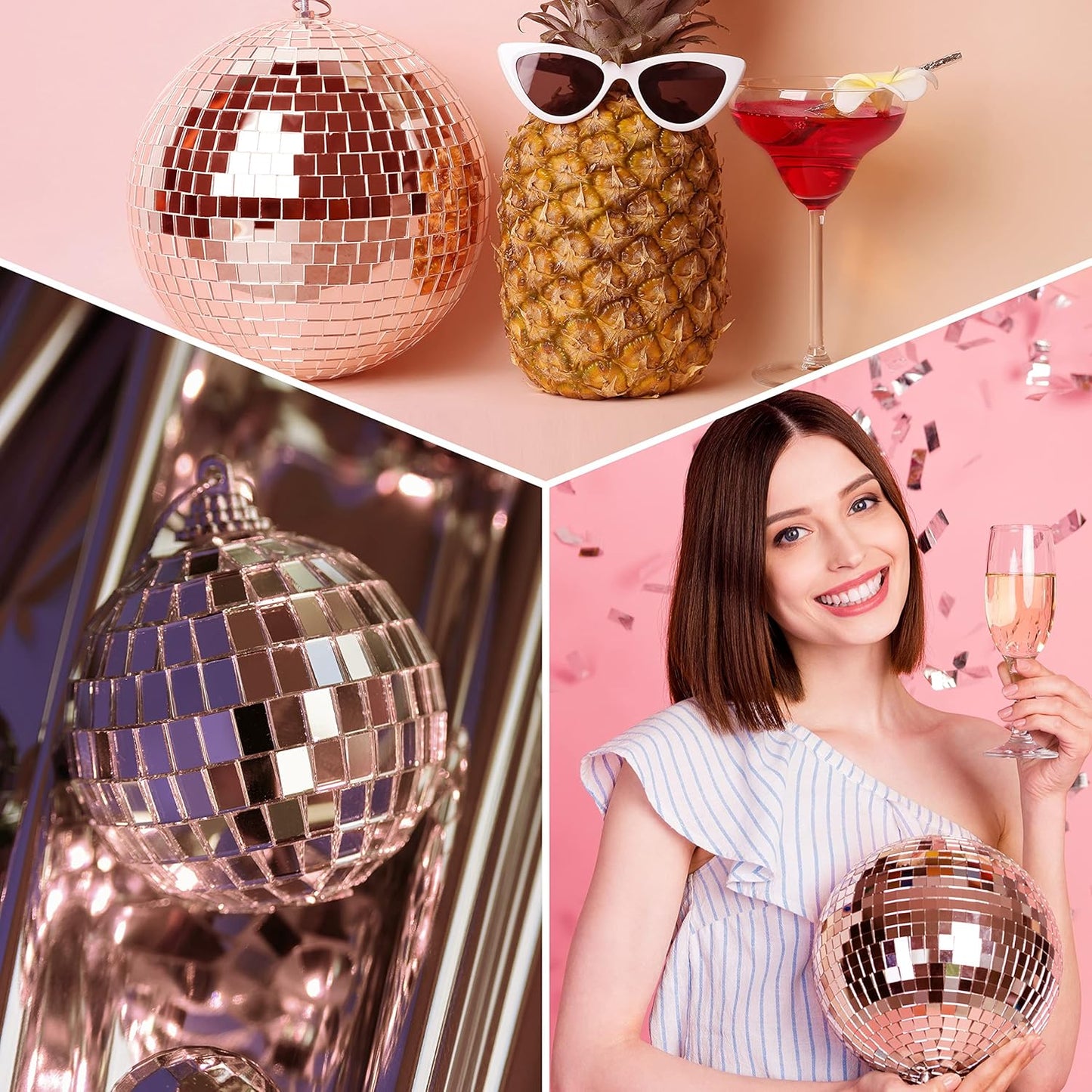 PP OPOUNT 2360 Pieces Self-Adhesive Mosaic Tiles, 5 x 5 mm Disco Tiles, Real Glass Mirror Mosaic for DIY Disco Balls, Indoor Decoration, Vases, Cups, Photo Frames (Rose-Gold)