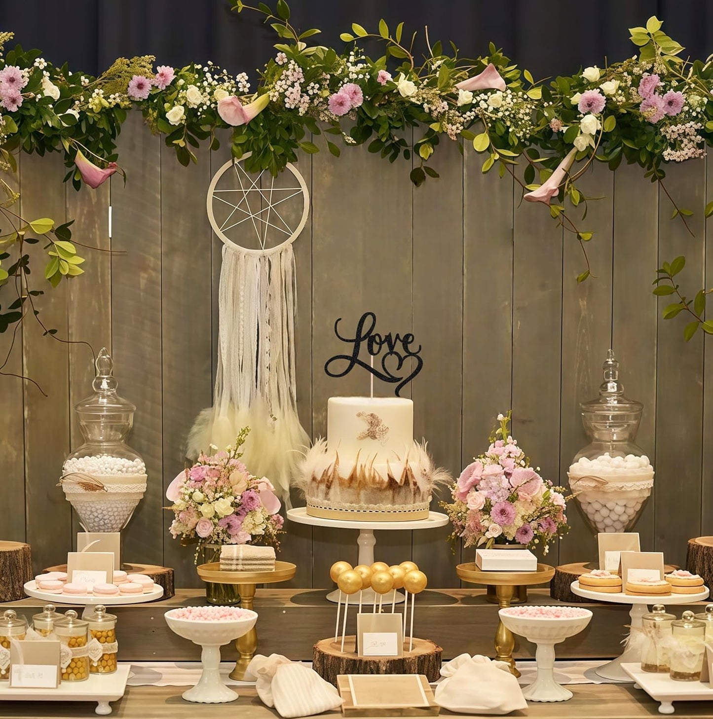 Love Cake Topper - Black Glitter Paper Wedding Cake Decoration Supplies, Perfect for Bridal Shower/Engagement/Anniversary/Birthday Party