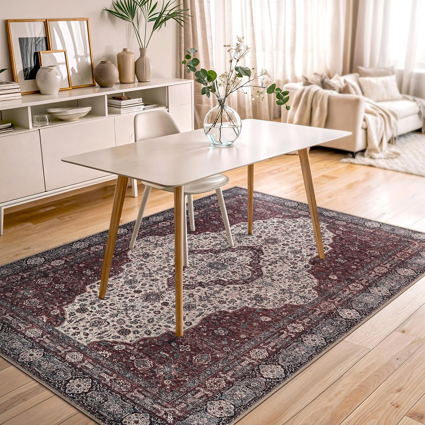 Bloom Rugs Washable Non-Slip 5' x 7' Rug - Red/Green/Cream Traditional Medallion Area Rug for Living Room, Bedroom, Dining Room, and Kitchen - Exact Size: 5' x 7'