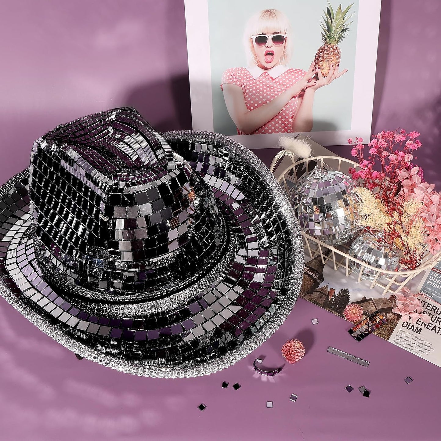 PP OPOUNT 2360 PCS Disco Tiles, 5 x 5 mm Self-Adhesive Disco Ball Stickers, Real Glass Mirror Tiles for Crafts, DIY Disco Ball, Photo Frame, Art Collage, Indoor Decor (Black)