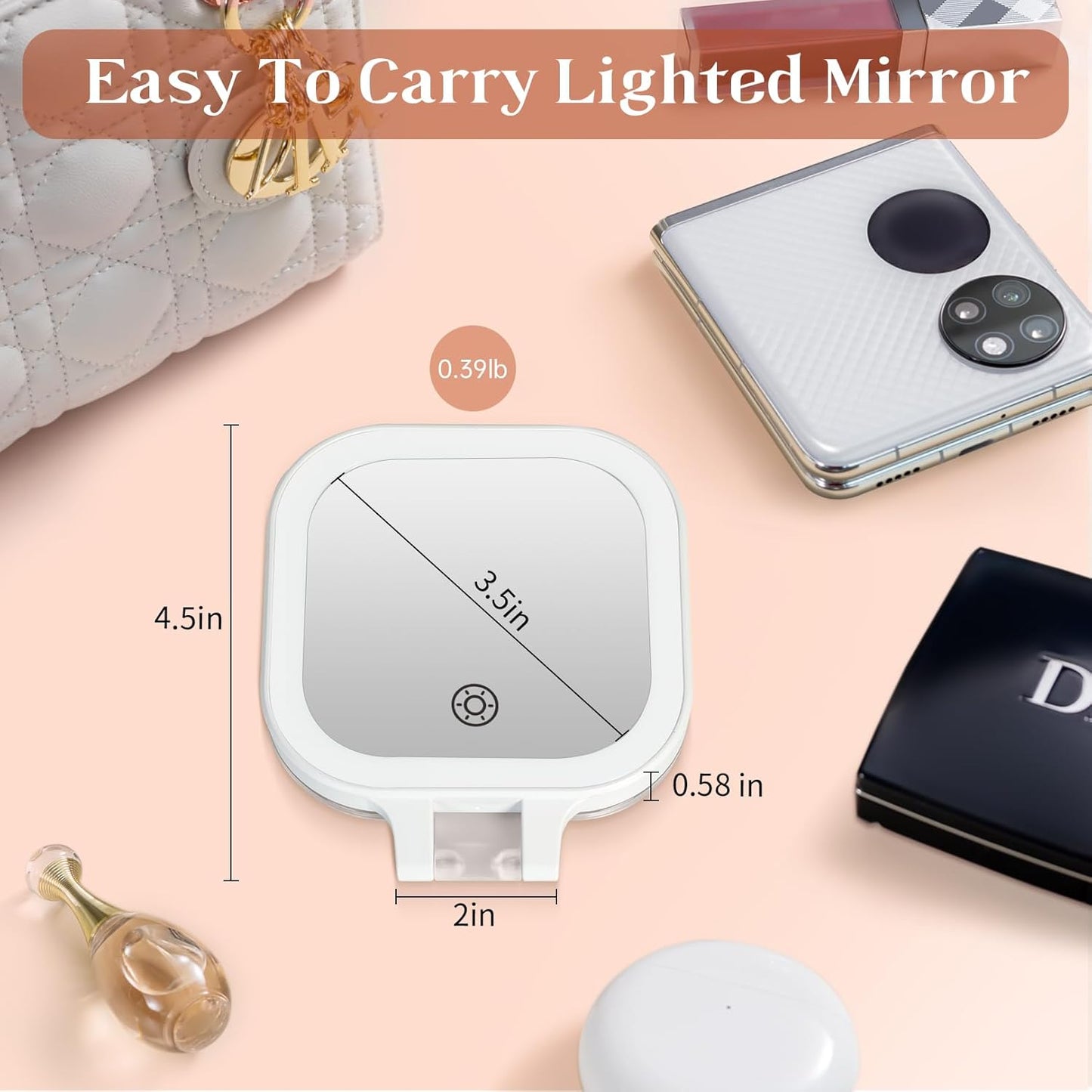 Compact Travel Makeup Mirror with Lights, 1X/30X Double-Sided Magnifying Mirror, 3 Color LED Lighting, Rechargeable Folding Portable Vanity Mirror for Women (White)