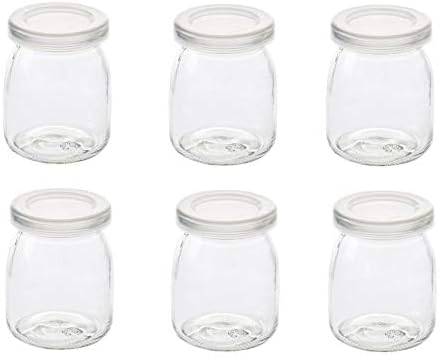 6 Pcs Yogurt Pudding Jars Bottles With Plastic Lids Ideal for Jam, Honey, Wedding Favors, Shower Favors, Baby Foods (7 oz (200ml))