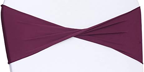 VDS Pack of 50 PCS | Eggplant | Spandex Chair Sashes Bows Without Buckle | Stretch Elastic Banquet Universal Folding Chair Band Tie with for Wedding Party Conference Celebration Event Decoration