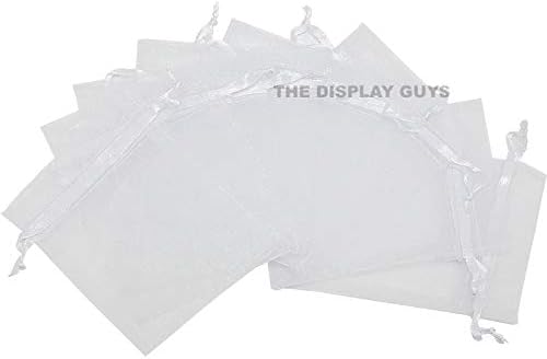 TheDisplayGuys 48-Pack 2" x 2-3/4" White Sheer Organza Gift Bags with Drawstring, Goodie Bags for Jewelry, Candy Bags, Treat Bags, Wedding Favors Small Mesh Bags