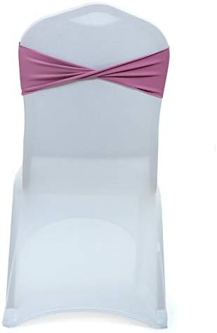 VDS Pack of 10 PCS | Dusty Pink | Spandex Chair Sashes Bows Without Buckle | Stretch Elastic Banquet Universal Folding Chair Band Tie with for Wedding Party Conference Celebration Event Decoration