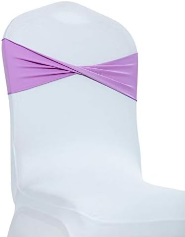 VDS Pack of 50 PCS | Light Purple | Spandex Chair Sashes Bows Without Buckle | Stretch Elastic Banquet Universal Folding Chair Band Tie with for Wedding Party Conference Celebration Event Decoration