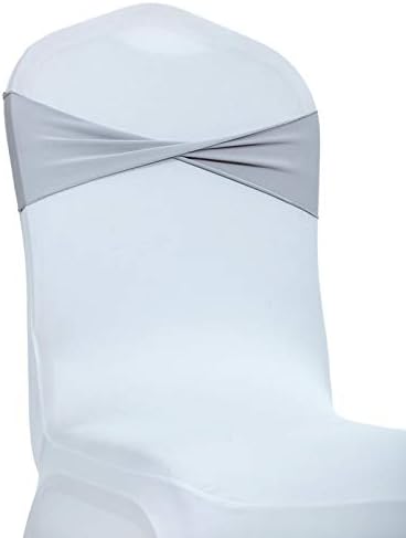 VDS Pack of 100 PCS | Light Silver | Spandex Chair Sashes Bows Without Buckle | Stretch Elastic Banquet Universal Folding Chair Band Tie with for Wedding Party Conference Celebration Event Decoration