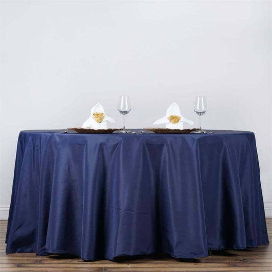 Efavormart Round Tablecloth, 132 Inch Stain & Wrinkle Resistant Washable Table Cloth, Decorative Polyester Fabric Table Cover for Banquet, Wedding, Dining- Navy Blue