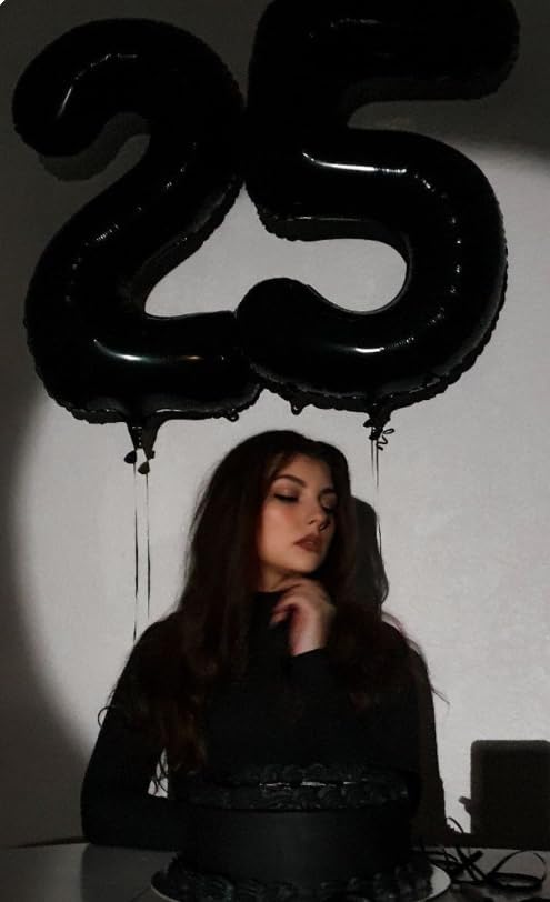 Black 40 Inch Large Number 25 Birthday Balloon, 25 52 Birthday Decorations, Foil 25 Mylar Helium Numbers Balloons Girl Boy Anniversary Party Supplies