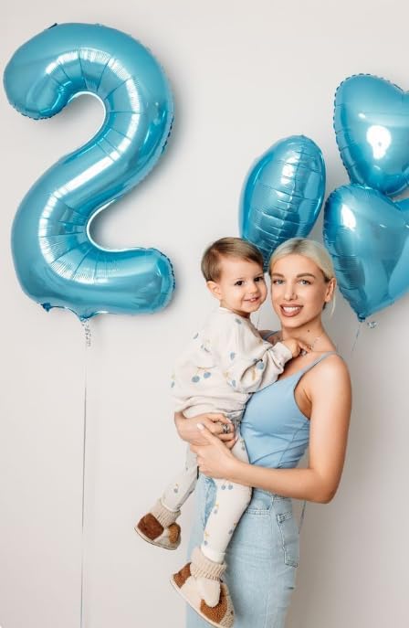 Pearl Blue 2 Number Balloon, 40 Inch Number 2 Balloon Birthday Decoration, Number 2 Helium Balloon 12 20 22 23 24 26 28 42 Celebration, Boy Girl Baby Anniversary Party Graduations Supplies Decorations