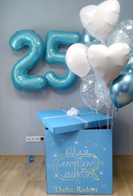 Pearl Blue 40 Inch Large Number 5 Birthday Balloon, Five 5th 15 25 35 50 55 Birthday Celebration Decorations, Foil 5 Mylar Helium Number 5 Balloons Girl Boy Anniversary Party Supplies