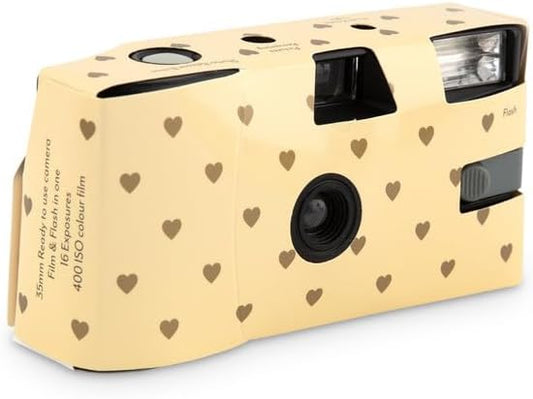 Weddingstar Disposable Camera with Flash - Single Use 35mm Film Camera for Wedding or Party Favors - Gold Hearts (10 Pack)