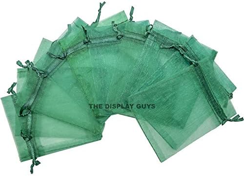 TheDisplayGuys 100-Pack XS 2 x 2 3/4" Dark Green Sheer Organza Gift Bags with Drawstring, Jewelry Candy Treat Wedding Party Favors Mesh Pouch