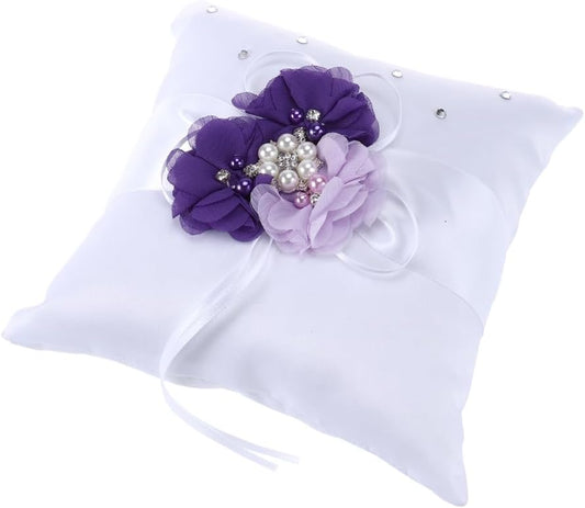 PRETYZOOM Pillow Ring Bearer Wedding Ring Pillow Wicker Flower Crown Decorative Pillows Pearl Rings Flower Girl Accessories Promise Rings for Couples Bride Vintage Jewelry Purple Lovers