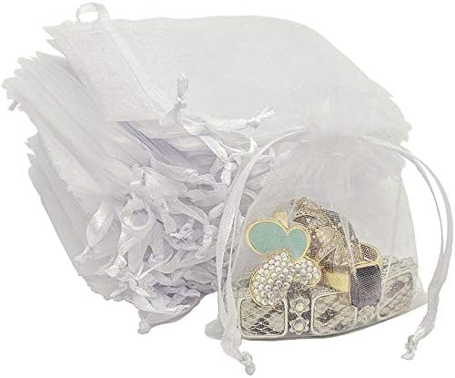 TheDisplayGuys 100-Pack XS 2 x 2 3/4" White Sheer Organza Gift Bags with Drawstring, Jewelry Candy Treat Wedding Party Favors Mesh Pouch