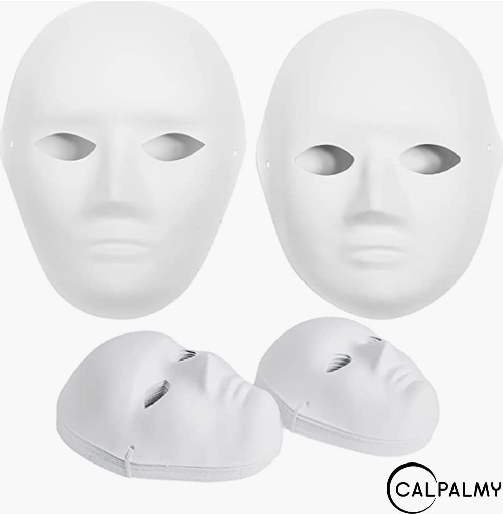 CALPALMY 30 Pack Paper Mache Masks - 2 Sizes for Artistic Projects, Theater, Halloween, Masquerade