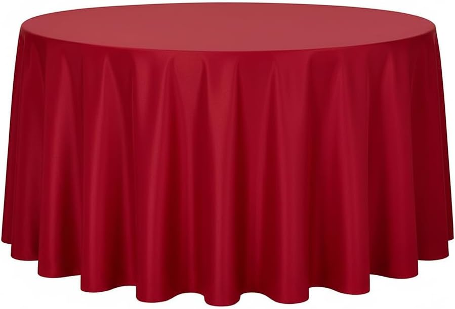 sancua Round Tablecloth - 108 Inch - Water Resistant Spill Proof Washable Polyester Table Cloth Decorative Fabric Table Cover for Dining Tables, Buffet Parties and Camping, Red