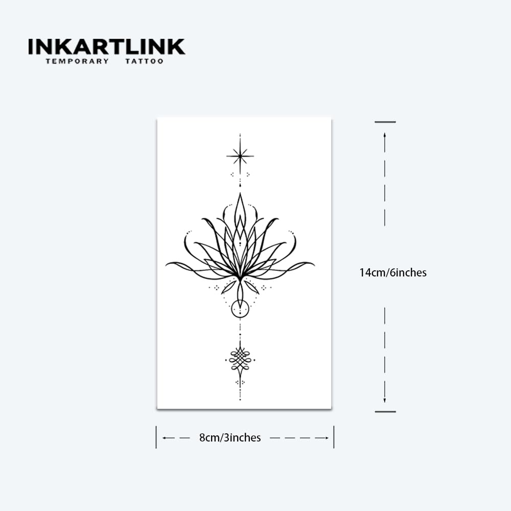 INKARTLINK Tattoo Tech, 2 Sheets Large Semi Permanent Tattoo, Adult Art Design Temporary Tattoos, Lasts 1-2 Weeks, Waterproof, Realistic Look, No Adhesive, No Reflection (Water Lily Design)