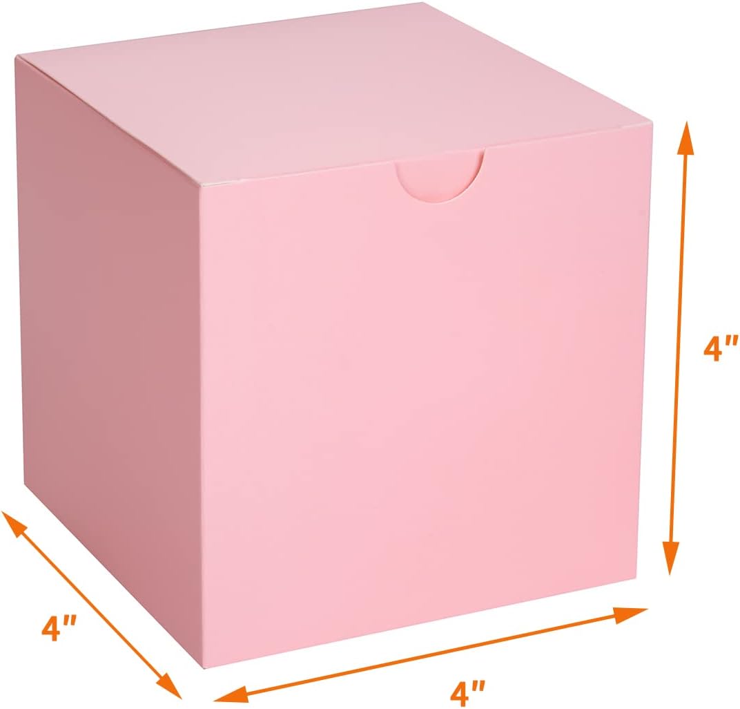 GEFTOL Small Pink Gift Box 50 Pack 4x4x4 inches Fold Box Easy Assemble Paper Gift Box Bridesmaids Proposal Box for Bridal Birthday Party Christmas