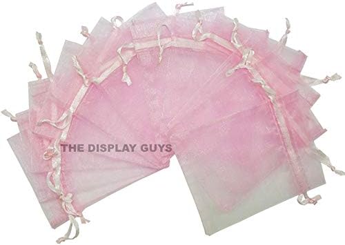 TheDisplayGuys 48-Pack 6x8 Pink Sheer Organza Gift Bags with Drawstring, Jewelry Candy Treat Wedding Party Favors Mesh Pouch