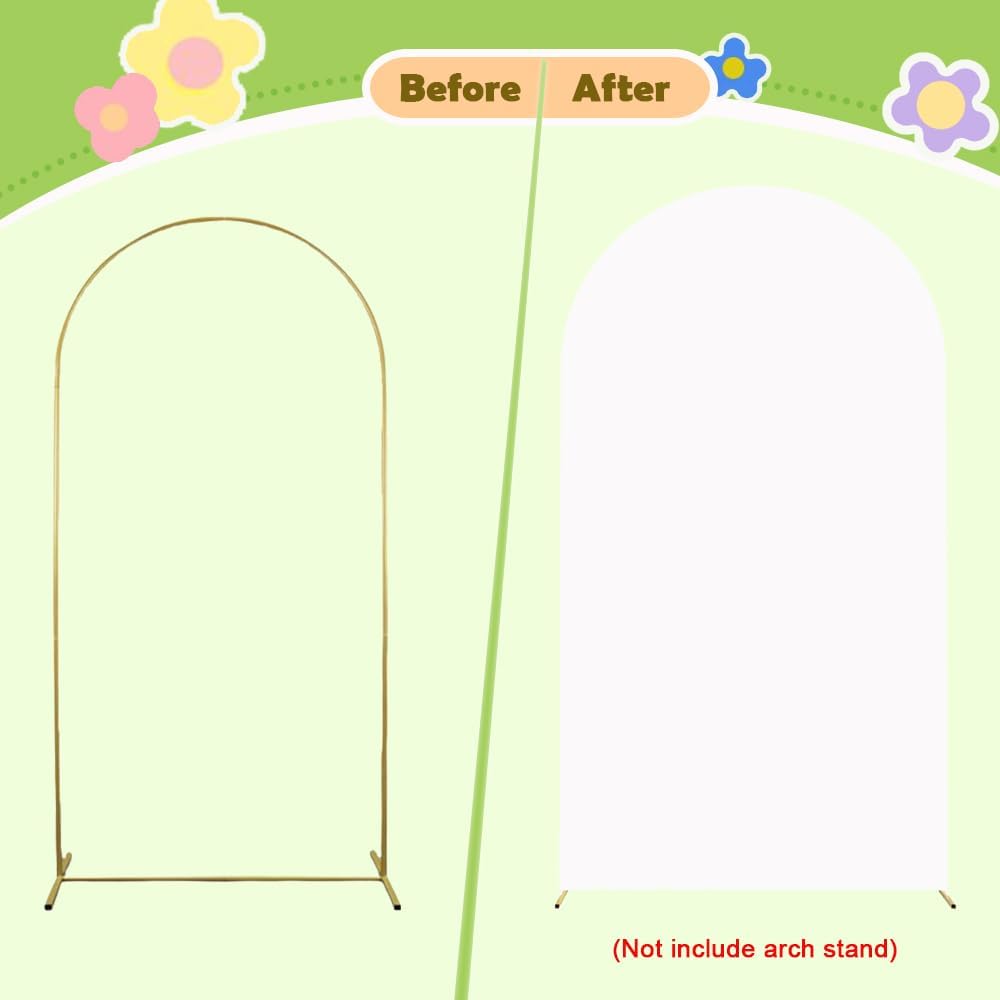 White Arch Cover - 6ft Backdrop Fabric Spandex for Wedding Arch Stand Frame - Round Top Chiara Cover for Birthday, Bridal Shower, Prom, Balloon Party Ceremony