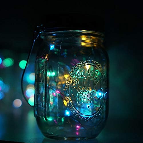 Solar Mason Jar Lights, 6 Pack 10 LED Jar Lid String Lights with 6 Hangers(No Jars), Waterproof Fairy Firefly Light for Garden, Patio, Outdoor, Yard, Lawn Decor(4 Colors)