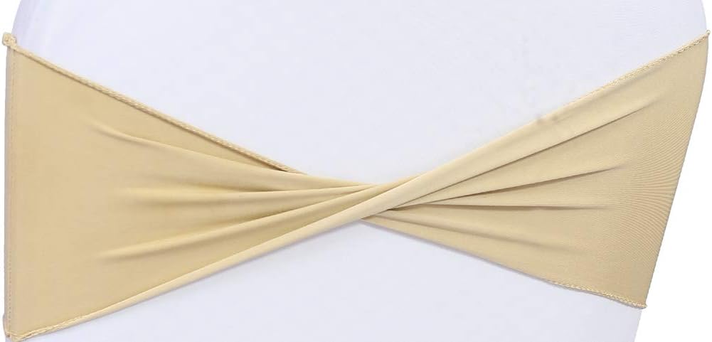 VDS Pack of 10 PCS | Champagne | Spandex Chair Sashes Bows Without Buckle | Stretch Elastic Banquet Universal Folding Chair Band Tie with for Wedding Party Conference Celebration Event Decoration