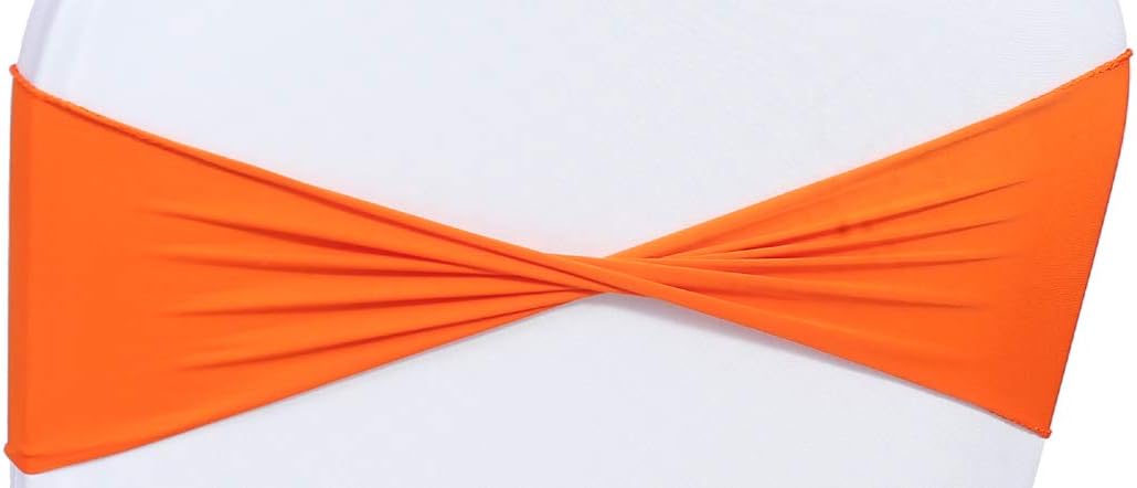 VDS Pack of 200 PCS | Orange | Spandex Chair Sashes Bows Without Buckle | Stretch Elastic Banquet Universal Folding Chair Band Tie with for Wedding Party Conference Celebration Event Decoration
