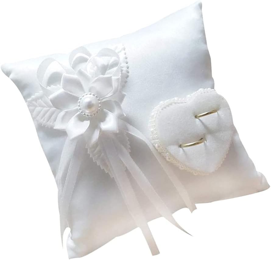 Lace Pearl Wedding Ring Bearer Pillow Holder, 7.9 Inch Ring Bearer for Wedding