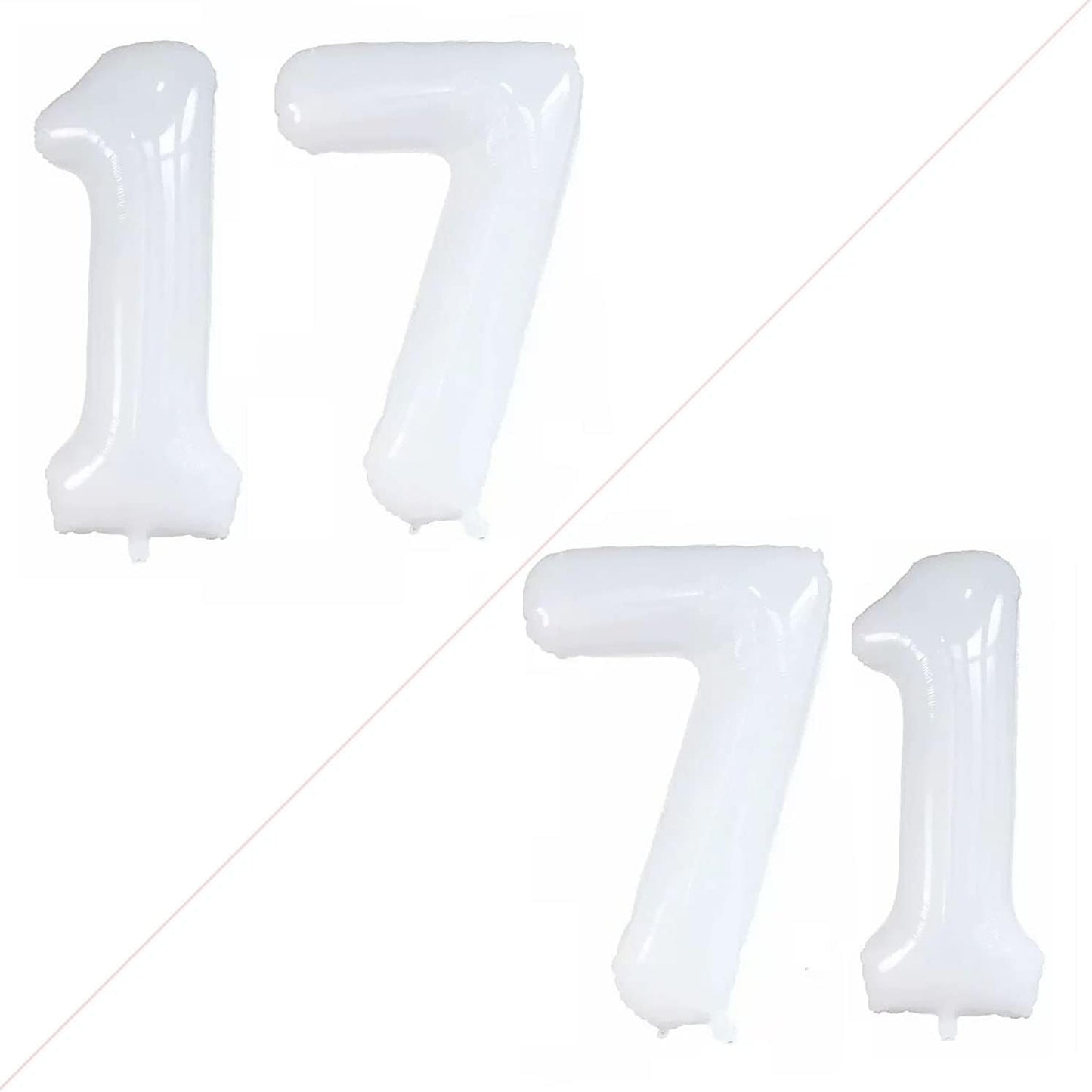 GOER Number 17 Balloons for 17th Birthday Sweet 17 Party Decorations,42 Inch Jumbo Foil Helium 71 Balloons for 71st Birthday Party Decoration (White)