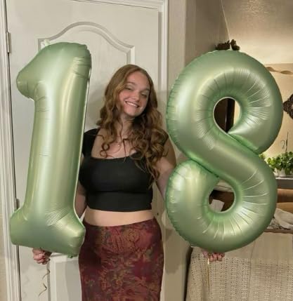 Sage Green Number 1 Balloon 40 inch, Number 1 Birthday Balloons for Boy Girl, Oliver Green Foil One Balloon for 1st 10 11 12 16 18 Birthday Party, Anniversary Celebration Numbers Decorations