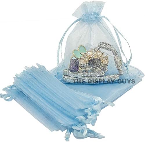 TheDisplayGuys 48-Pack 3x4 Blue Sheer Organza Gift Bags with Drawstring, Jewelry Candy Treat Wedding Party Favors Mesh Pouch
