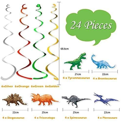 WERNNSAI 24 PCS Dinosaur Hanging Swirls Watercolor Dino Decoration